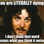princess bride | You are LITERALLY dying? I don't think that word means what you think it means | image tagged in princess bride | made w/ Imgflip meme maker