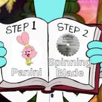 For Panini Haters | Spinning Blade; Panini | image tagged in pickle in a cup,chowder,panini | made w/ Imgflip meme maker