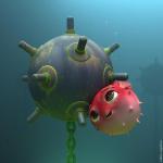 Naval mine and puffer fish