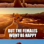 lion king shadowy place | AS THE NEXT KING...YOU WILL RULE OVER ALL; BUT THE FEMALES WONT BE HAPPY; TELL THEM TO SHUT UP AND CATCH YOUR DINNER | image tagged in lion king shadowy place | made w/ Imgflip meme maker