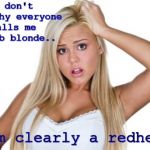 Color blindness I can get behind. | I don't know why everyone calls me a dumb blonde.. I am clearly a redhead! | image tagged in dumb blonde | made w/ Imgflip meme maker