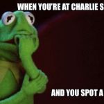 Nervous Kermit | WHEN YOU’RE AT CHARLIE SHEENS BBQ; AND YOU SPOT A MOSQUITO | image tagged in nervous kermit,charlie sheen,bbq,mosquitoes,funny,scared | made w/ Imgflip meme maker