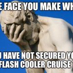 Disapointed | THE FACE YOU MAKE WHEN; YOU HAVE NOT SECURED YOUR GREEN FLASH COOLER CRUISE TICKET | image tagged in disapointed | made w/ Imgflip meme maker
