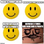 Good Good Good Bad | REFRESH PAGE POINTS GO UP BY 4; MAKE A FUNNY MEME; REFRESH 3 TIMES AND GAIN AND 0 POINTS; REFRESH AGAIN UP BY 6 POINTS | image tagged in good good good bad | made w/ Imgflip meme maker