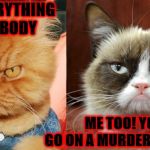 I HATE | I HATE EVERYTHING AND EVERYBODY; ME TOO! YOU WANT TO GO ON A MURDERING SPREE? | image tagged in i hate | made w/ Imgflip meme maker