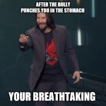 You're Breathtaking | AFTER THE BULLY PUNCHES YOU IN THE STOMACH; YOUR BREATHTAKING | image tagged in you're breathtaking | made w/ Imgflip meme maker