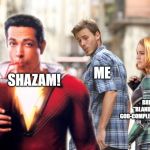 Distracted Captain Marvel Fan | SHAZAM! ME; BRIE "BLANDFACE GOD-COMPLEX" LARSON | image tagged in distracted captain marvel fan,captain marvel,shazam,memes | made w/ Imgflip meme maker
