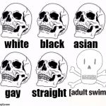 Idiot Skull Meme | white      black     asian; gay      straight | image tagged in idiot skull meme | made w/ Imgflip meme maker
