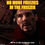 the importance of freezies | NO MORE FREEZIES IN THE FREEZER | image tagged in doctor strange infinity war | made w/ Imgflip meme maker