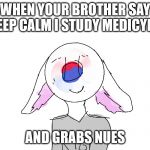 south korea | WHEN YOUR BROTHER SAY ,,KEEP CALM I STUDY MEDICYNE''; AND GRABS NUES | image tagged in south korea | made w/ Imgflip meme maker