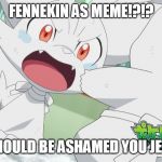 Angry Fennekin | FENNEKIN AS MEME!?!? YOU SHOULD BE ASHAMED YOU JERKS!!!! | image tagged in angry fennekin | made w/ Imgflip meme maker