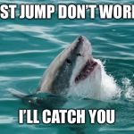 Friendly Shark | JUST JUMP DON’T WORRY; I’LL CATCH YOU | image tagged in friendly shark,memes,funny,shark week | made w/ Imgflip meme maker