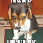 puppy eyes sorry | I WAS NOISY; DURING THE PLAY | image tagged in puppy eyes sorry | made w/ Imgflip meme maker