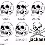 Jackass Skull | image tagged in retarded caveman skulls,jackass,idiot skull,skull | made w/ Imgflip meme maker