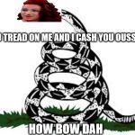 Don't Tread On Me | YOU TREAD ON ME AND I CASH YOU OUSSIDE; HOW BOW DAH | image tagged in don't tread on me,cash me ousside how bow dah,danielle bregoli | made w/ Imgflip meme maker