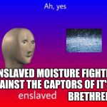 Ah yes blank | UNENSLAVED MOISTURE FIGHTING AGAINST THE CAPTORS OF IT'S; BRETHREN | image tagged in ah yes blank | made w/ Imgflip meme maker