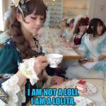 Lolita v Lolis | I AM NOT A LOLI.
I AM A LOLITA. IT WOULD BE WELL FOR YOU 
TO LEARN THE DIFFERENCE. | image tagged in none of my business lolita | made w/ Imgflip meme maker