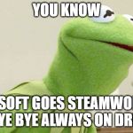 Did you know kermit | YOU KNOW; UBISOFT GOES STEAMWORKS BYE BYE ALWAYS ON DRM | image tagged in did you know kermit | made w/ Imgflip meme maker