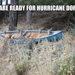 Bring on the storm | WE ARE READY FOR HURRICANE DORIAN | image tagged in deer in canoe,hurricane dorian,prepare yourself,bring it,i will ride it out | made w/ Imgflip meme maker