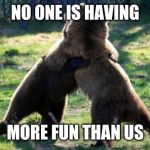 bearhug | NO ONE IS HAVING; MORE FUN THAN US | image tagged in bearhug | made w/ Imgflip meme maker