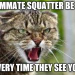 Angry Cat | ROOMMATE SQUATTER BE LIKE; EVERY TIME THEY SEE YOU | image tagged in angry cat | made w/ Imgflip meme maker