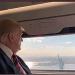 President Trump flying past the Statue of Liberty