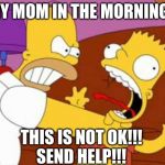Homer Bart | MY MOM IN THE MORNINGS; THIS IS NOT OK!!!
SEND HELP!!! | image tagged in homer bart | made w/ Imgflip meme maker