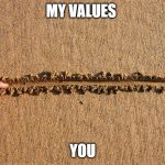 draw the line | MY VALUES; YOU | image tagged in draw the line | made w/ Imgflip meme maker