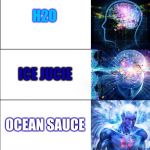 Expanding Brain (5 Templates) | WATER; H2O; ICE JUCIE; OCEAN SAUCE; FISH AIR | image tagged in expanding brain 5 templates | made w/ Imgflip meme maker