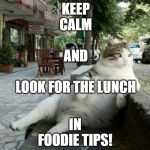 Keep calm and relax | KEEP
CALM
 
AND
 
LOOK FOR THE LUNCH; IN FOODIE TIPS! | image tagged in keep calm and relax | made w/ Imgflip meme maker