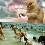 Giant Cat on beach meme