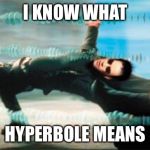 Matrix dodge | I KNOW WHAT; HYPERBOLE MEANS | image tagged in matrix dodge | made w/ Imgflip meme maker