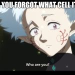 Lira Who are you to Asta | WHEN YOU FORGOT WHAT CELL IT WAS | image tagged in lira who are you to asta | made w/ Imgflip meme maker