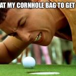 Happy Gilmore - go home | ME YELLING AT MY CORNHOLE BAG TO GET IN THE HOLE | image tagged in happy gilmore - go home | made w/ Imgflip meme maker