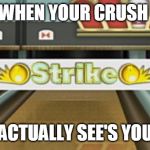 Wii Sports Resort Strike | WHEN YOUR CRUSH; ACTUALLY SEE'S YOU | image tagged in wii sports resort strike | made w/ Imgflip meme maker