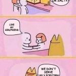 cartoon | HOW DO YOU LIKE IT? SWEET OR SALTY? LIKE MY GIRLFRIEND; WE DON'T SERVE UGLY POPCORN | image tagged in cartoon,funny,funny memes | made w/ Imgflip meme maker