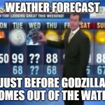 Godzilla Wednesday | WEATHER FORECAST; JUST BEFORE GODZILLA COMES OUT OF THE WATER | image tagged in godzilla wednesday | made w/ Imgflip meme maker