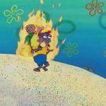 Backpack guy on fire spongebob
