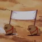 Two dogs carrying a banner meme