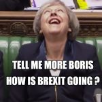 teresa may lol | TELL ME MORE BORIS; HOW IS BREXIT GOING ? | image tagged in teresa may lol | made w/ Imgflip meme maker