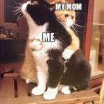 When my Mom and I Hug... | MY MOM; ME | image tagged in cats hugging,me,mom | made w/ Imgflip meme maker