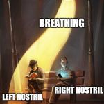 Why does only one of them work!? | BREATHING; RIGHT NOSTRIL; LEFT NOSTRIL | image tagged in streetlight | made w/ Imgflip meme maker