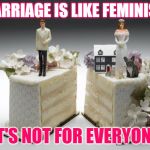 Marriage Miscarriage | MARRIAGE IS LIKE FEMINISM; IT'S NOT FOR EVERYONE | image tagged in divorce,marriage,feminism,relationship advice,anti-feminism,so true memes | made w/ Imgflip meme maker