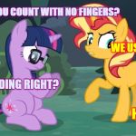 Land Before Calculators | HOW CAN YOU COUNT WITH NO FINGERS? WE USE... STICKS. YOUR KIDDING RIGHT? HUN... NO. | image tagged in sci-twi's pony freak out | made w/ Imgflip meme maker
