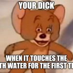 DANK jerry | YOUR DICK; WHEN IT TOUCHES THE BATH WATER FOR THE FIRST TIME | image tagged in dank jerry | made w/ Imgflip meme maker