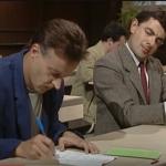 Mr Bean cheating on a test