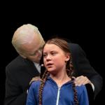 Greta Thunberg Creepy Joe Biden Sniffing Hair Meme Template
