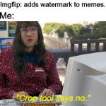 Computer says no - Little Britain | Imgflip: adds watermark to memes. Me:; "Crop tool says no." | image tagged in computer says no,memes,imgflip,little britain | made w/ Imgflip meme maker