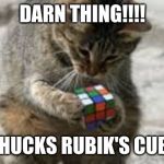 Cat Rubiks Cube | DARN THING!!!! *CHUCKS RUBIK'S CUBE* | image tagged in cat rubiks cube | made w/ Imgflip meme maker