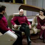 Riker Picard Troi chatting on the bridge